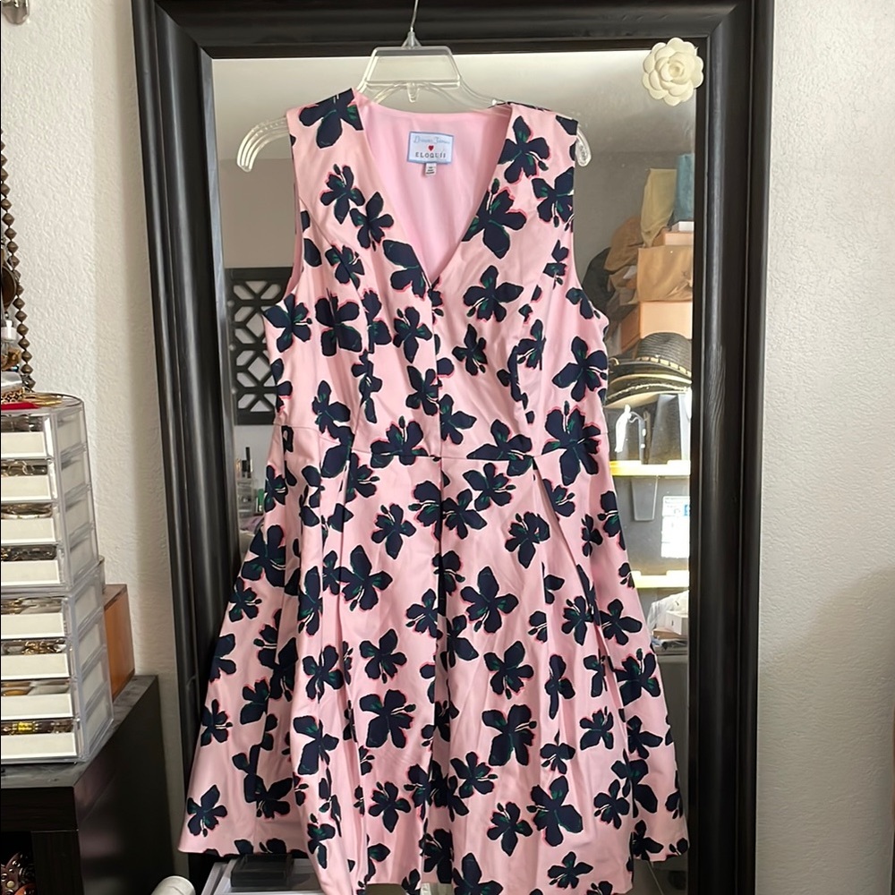 Draper James Pink and Blue Pleated V-Neck Sundress